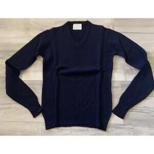 VTG 60s S Jacques de Loux 100% Virgin Wool Navy Blue Fitted Pullover Sweater MCM